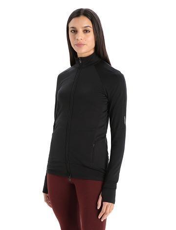 Black Icebreaker ZoneKnit™ Merino Long Sleeve Zip Women's Hoodie | AU 1668SGLO